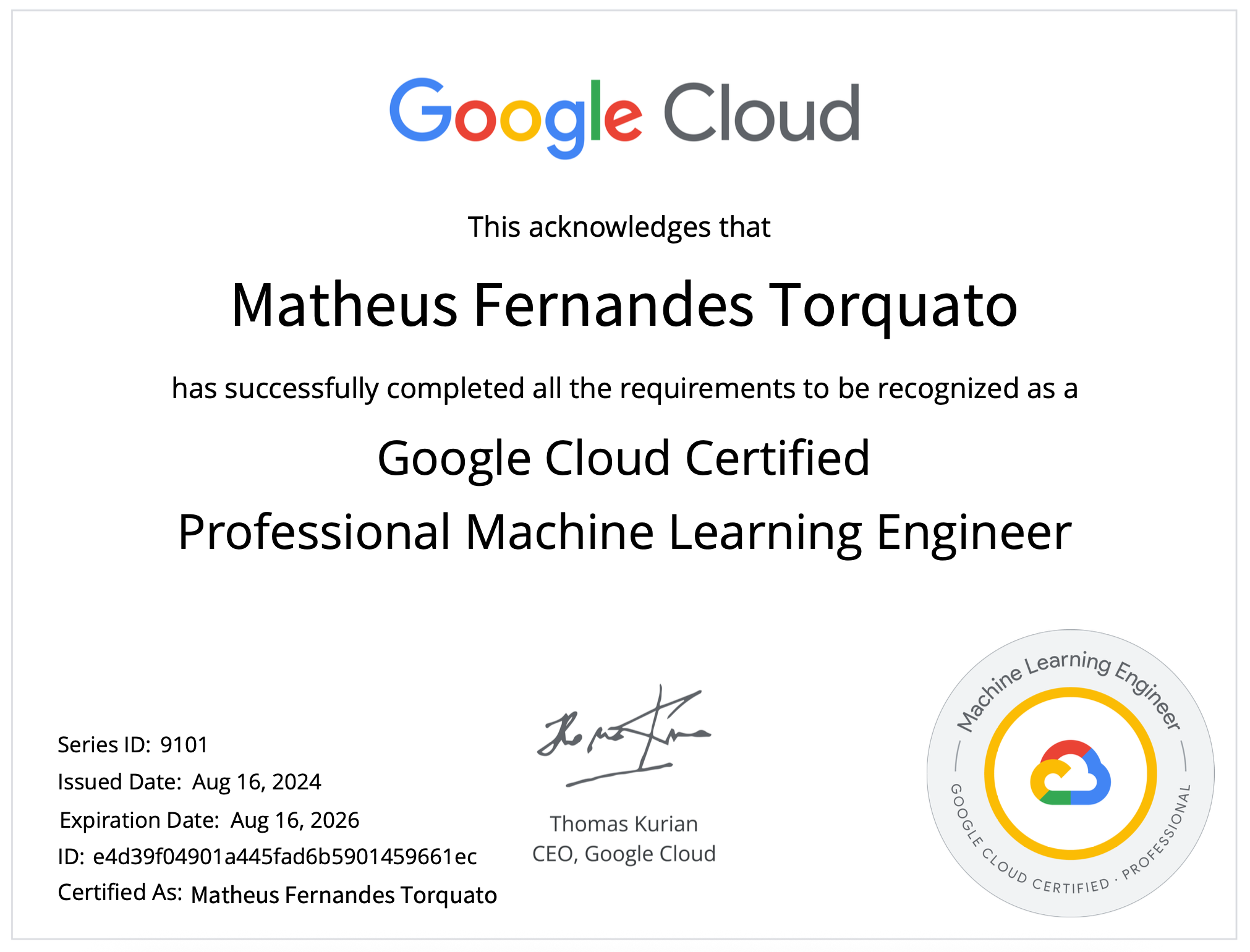 Google Cloud Professional ML Engineer Certification